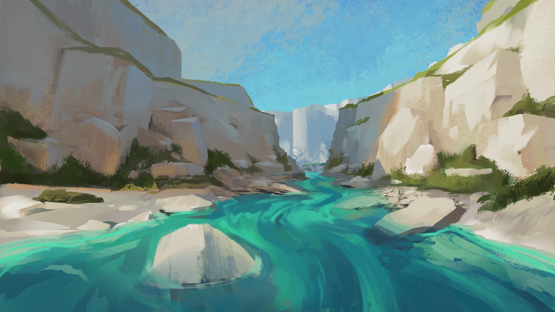 A stream flowing through mountains