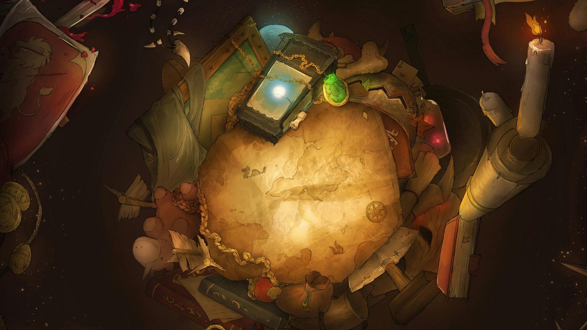 A treasure map surrounded by loot inside a bag of holding