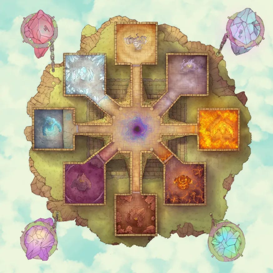 Ancient Wizard Lair map, Elemental Day variant