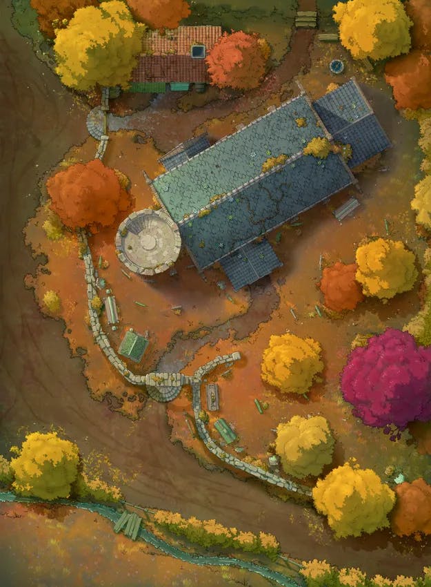 Peaceful Village Church map, Autumn Day variant