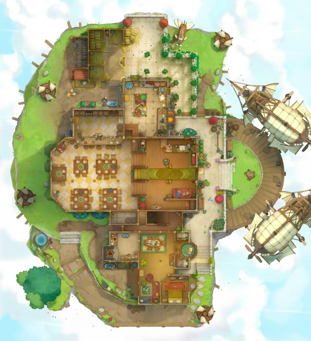 Gryphon Roost Inn map, Airships Day variant thumbnail