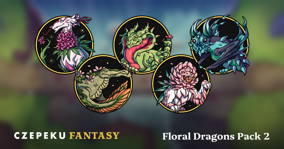 Floral Dragons Pack 2 Token Pack | Hand-Drawn Fantasy RPG Tokens by Czepeku